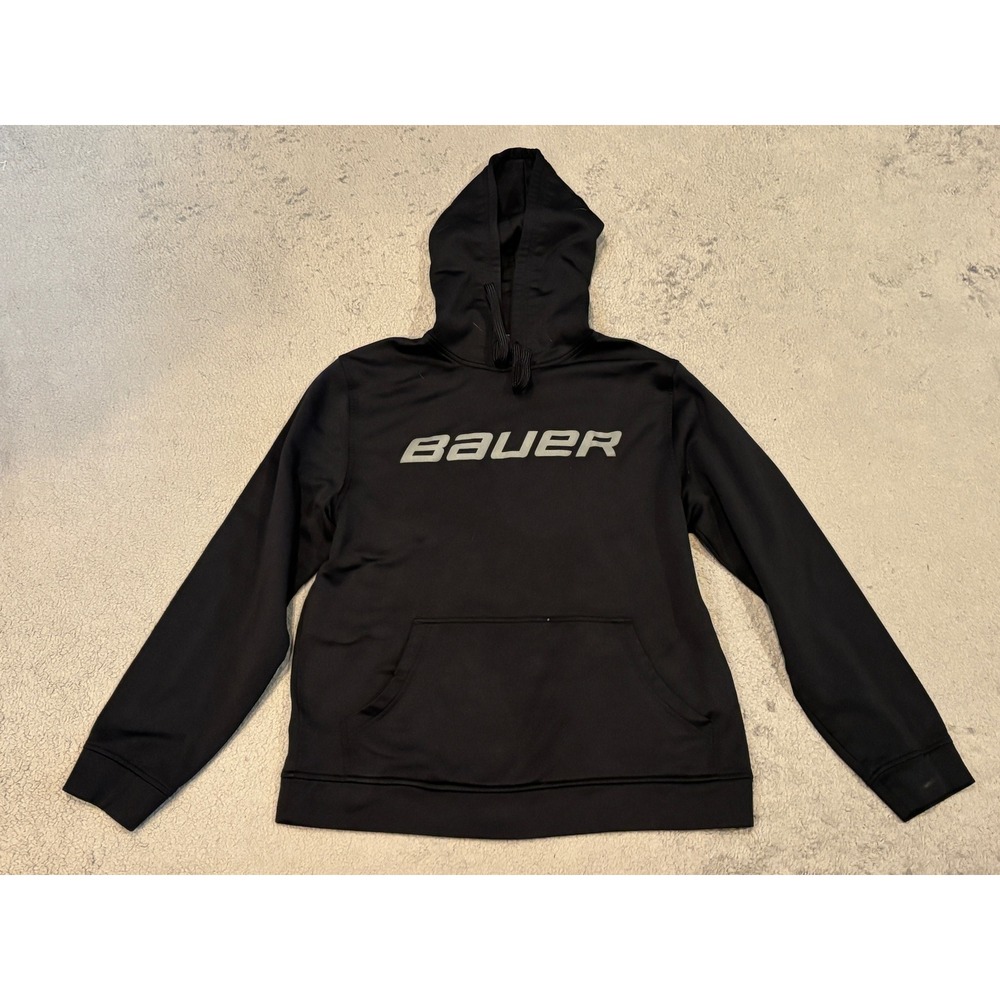 Bauer Hockey Mens Medium Black Performance Logo Hoodie Sweatshirt Tech Fleece